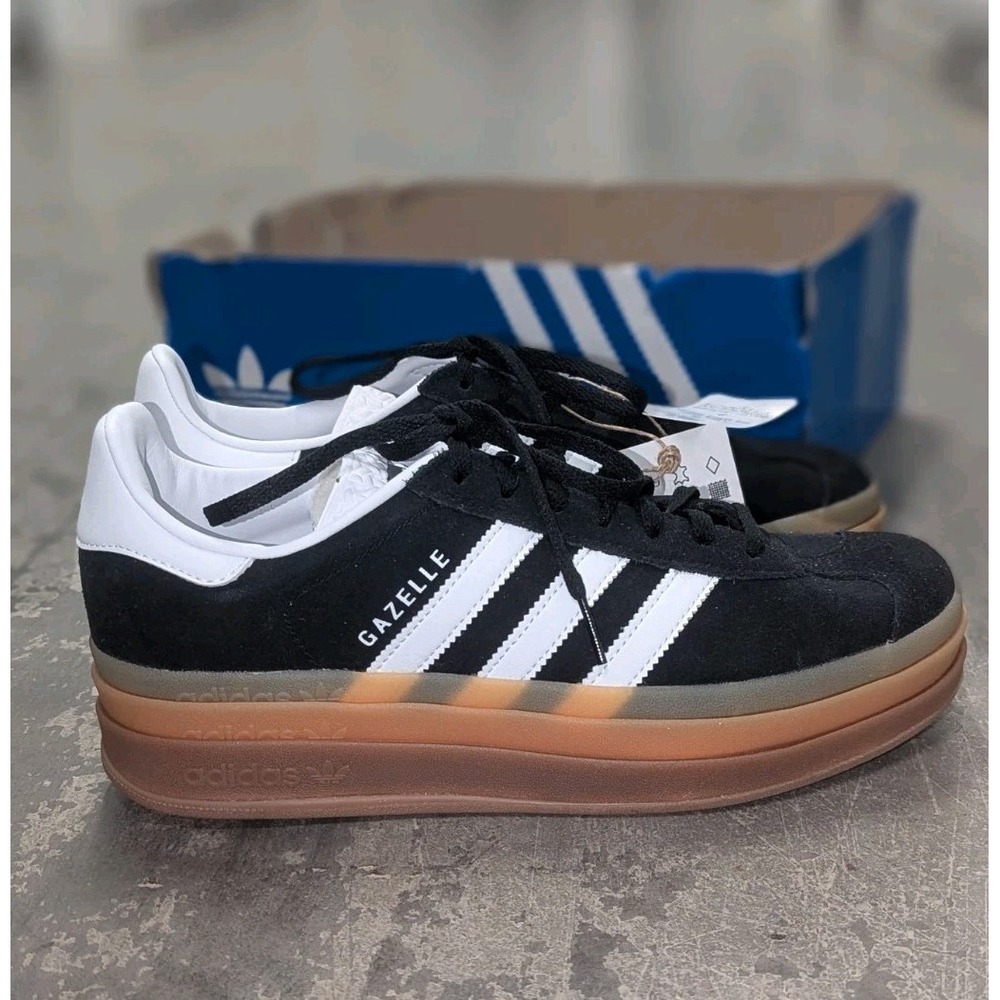 Retro Terrace Platform Sneakers Adidas Gazelle Bold Black Gum Women's 8.5 NWOB